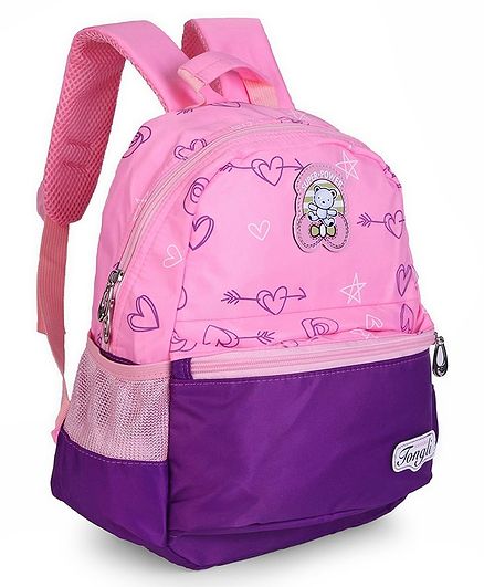 School Bag Heart Print Purple And Pink - 12 Inches