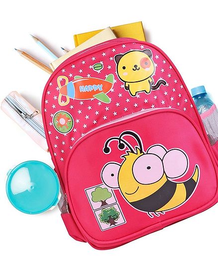 School Bag Honeybee Print Pink - 12 Inches