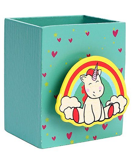 Wooden Pencil Stand Animal With Rainbow Design - Sea Green