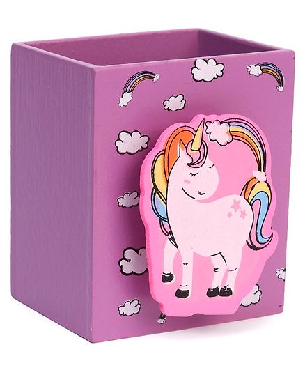 Wooden Pencil Stand Unicorn Design - Purple