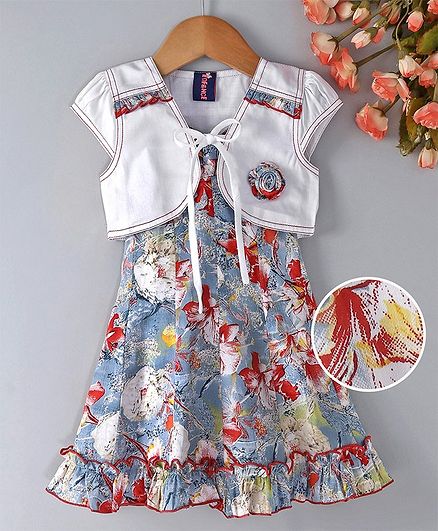 Enfance Core Flower Print Sleeveless Dress With Jacket - Blue & Red