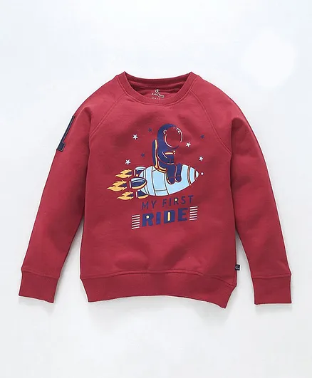 Kiddopanti Rocket Print Full Sleeves Sweatshirt - Red