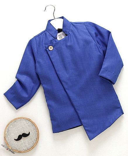 Knotty Kids Solid Full Sleeves Collar Neck Blazer - Blue
