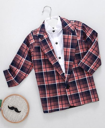 Knotty Kids Full Sleeves Checkered Blazer - Pink