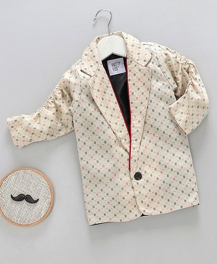 Knotty Kids Polka Dot Print Full Sleeves Blazer - Cream