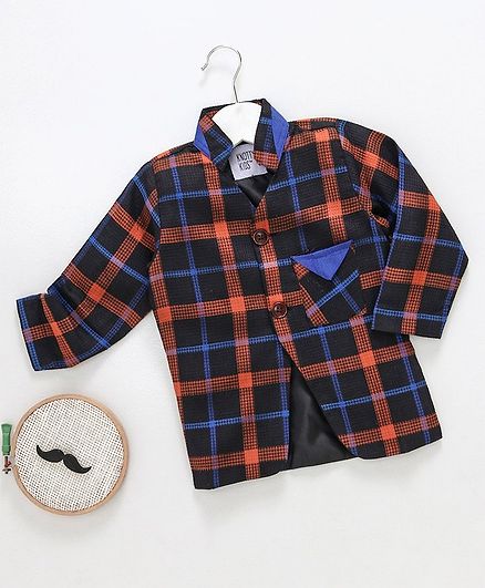 Knotty Kids Checks Full Sleeve Blazer - Orange