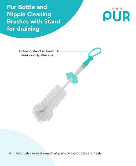Pur Bottle & Nipple Brushes With Stand - (Colour May Vary)
