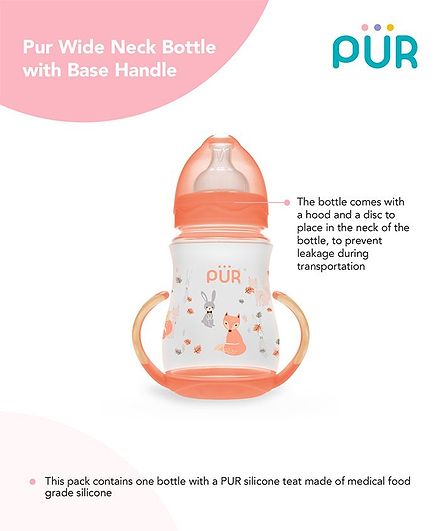 Pur Wide Neck Bottle With Base Handle Pink - 250 ml.