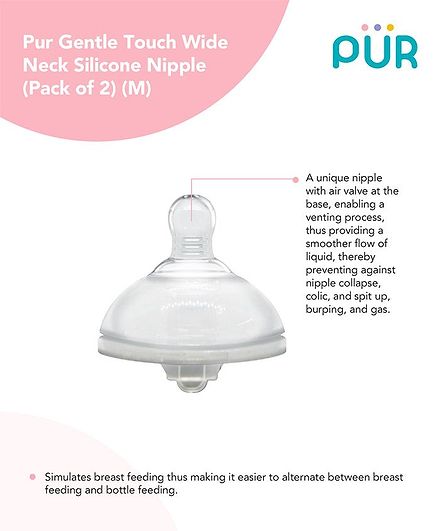 Pur Gentle Touch Wide Neck Nipple Size Medium Pack of 2 - Transparent
