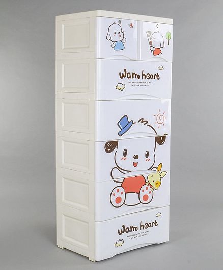 7 Compartment Storage Unit Puppy Print - White