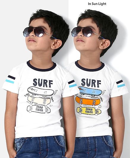 Babyoye Half Sleeves Cotton Tee Surf Print - White