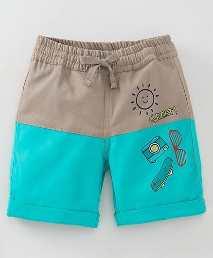 Babyoye Cotton Drawstring Waist Shorts Great Print - Blue