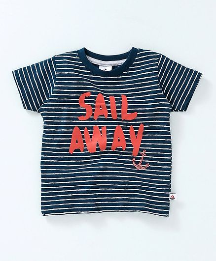 Ollypop Half Sleeves Striped Tee Sail Away Print - Deep Blue