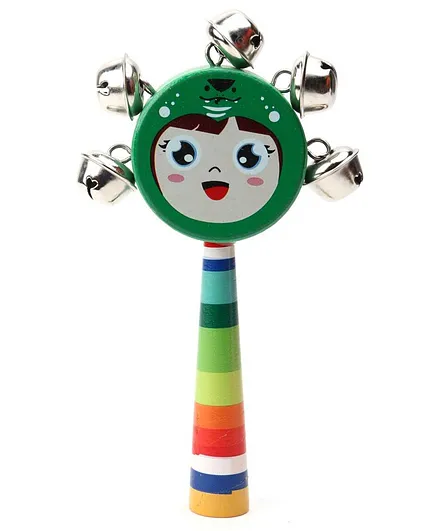 Alpaks Girl Print Wooden Gungroo Rattle - Green