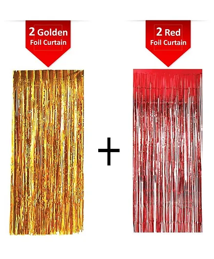 Party Propz Decorative Foil Curtain Red & Golden - Pack Of 4