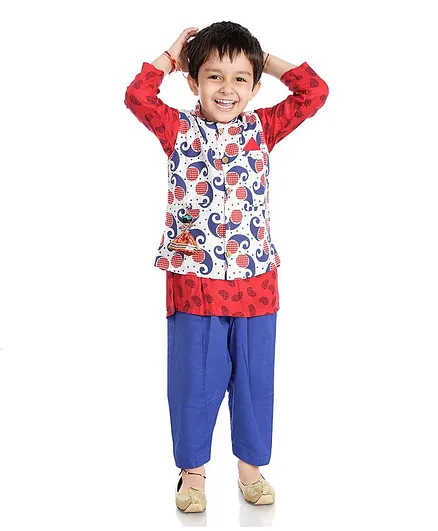 Little Pockets Store Paisley Print Sleeveless Jacket - Red