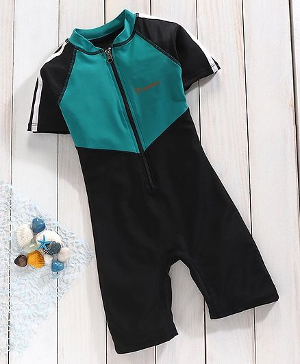 Rovars Half Sleeves Legged Swimsuit - Black Sea Green