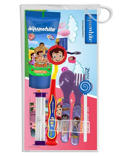 Aquawhite Chhota Bheem Eat, Brush, Smile Strawberry Gift Pack (Color May Vary)