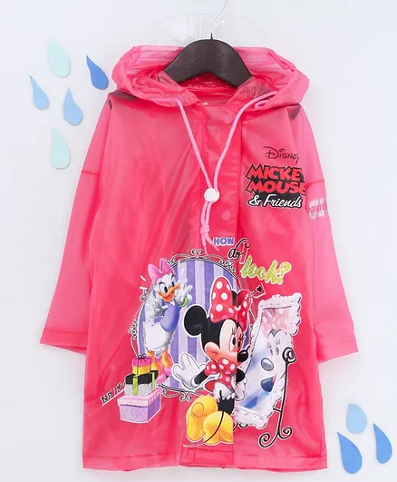 Babyhug Full Sleeves Hooded Raincoat Mickey Mouse & Friends Print - Pink