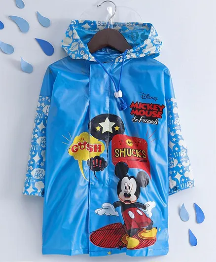 Babyhug Raincoat With School Bag Provision Glittery Mickey Mouse Print - Blue