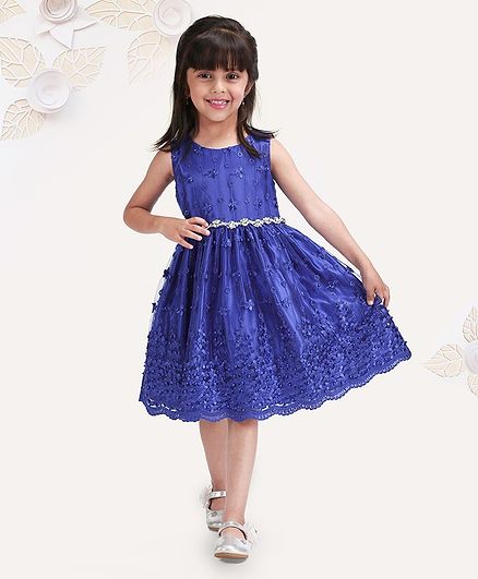 Mark & Mia Sleeveless Frock Floral Embroidery - Blue