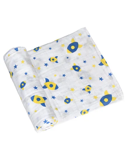 Chotto To The Stars & Back Single Layer Muslin Baby Swaddle - White