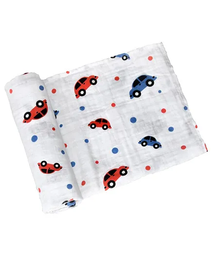 Chotto Vroom Vroom Single Layer Cotton Muslin Baby Swaddle - White