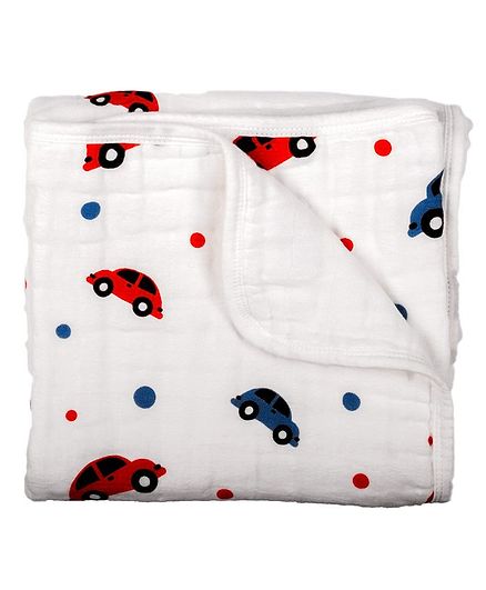 Chotto Vroom Vroom 4 Layer Cotton Muslin Mini Baby Blanket - White
