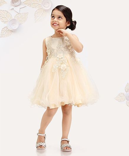 Mark & Mia Sleeveless Frock Embroidered & Embellished - Cream