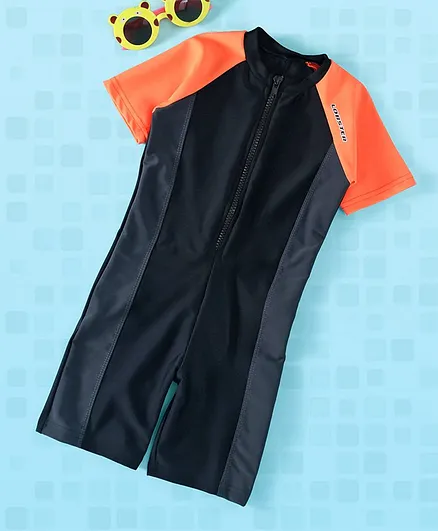 Lobster Raglan Sleeves Bodysuit - Black Orange