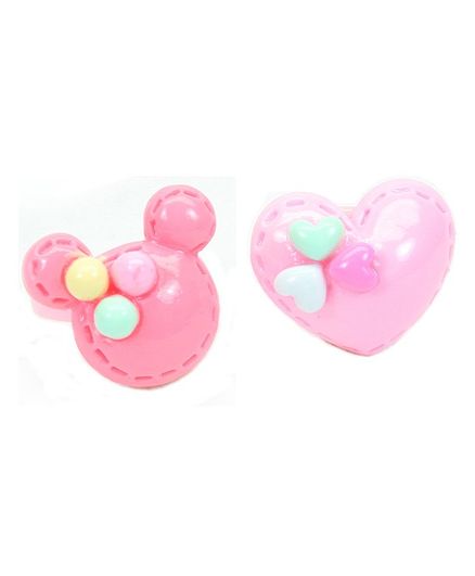 Asthetika Mouse & Heart Applique Set Of 2 Finger Rings - Pink