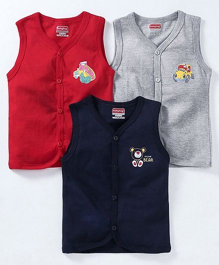 Babyhug Sleeveless Cotton Vests Pack of 3 - Red Navy Grey
