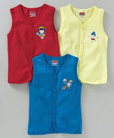 Babyhug Sleeveless Cotton Vests Pack of 3 - Red Yellow Blue