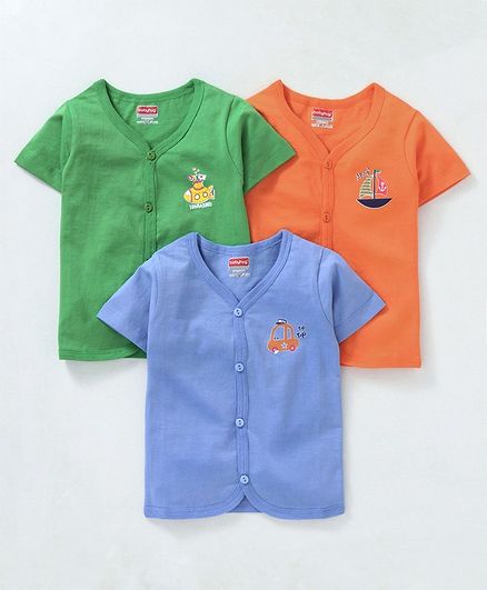 Babyhug Half Sleeves Cotton Vests Pack of 3 - Green Orange Blue