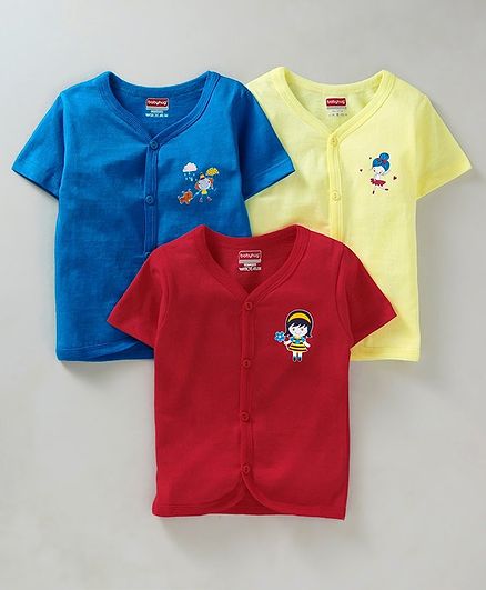 Babyhug Half Sleeves Cotton Vests Pack of 3 - Blue Red Yellow