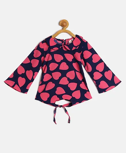 Kids On Board Heart Print Full Sleeves Top - Navy
