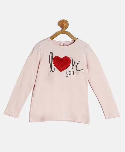 Kids On Board Heart Applique Full Sleeves Top - Pink