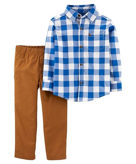 Carter's 2-Piece Checkered Button-Front Top & Canvas Pant Set - Multicolour