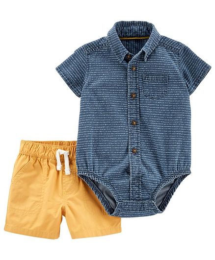Carter's 2-Piece Denim Button-Front Bodysuit & Poplin Short Set - Blue