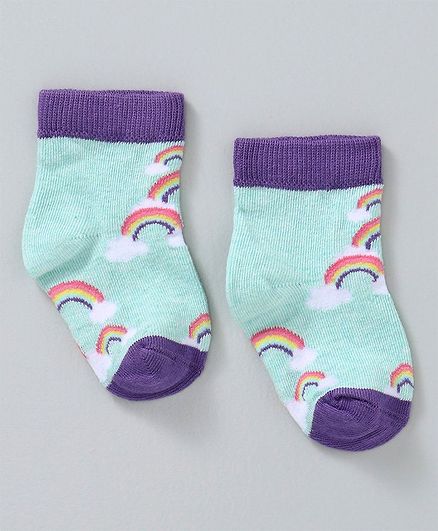 Mustang Ankle Length Socks Rainbow Design - Aqua Blue Purple