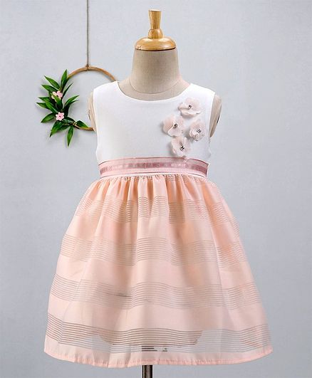 Smile Rabbit Sleeveless Party Frock Felt Floral Motif - White Pink