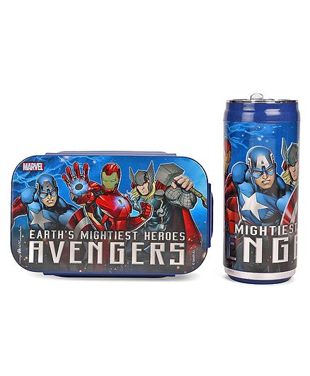 Marvel Avengers Combo Of Insulated Lunch Box and Water Bottle - Blue Red
