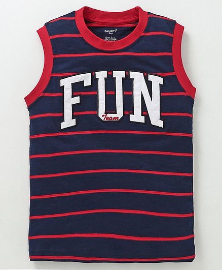 Smarty Sleeveless Tee Fun Embroidery - Red Navy Blue