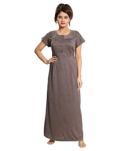 Fabme Half Sleeves Front Zip Solid Nursing Nighty - Light Brown