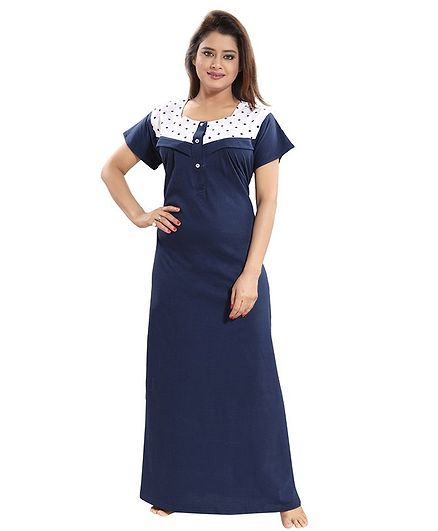 Fabme Solid Half Sleeves Nursing Nighty - Navy Blue