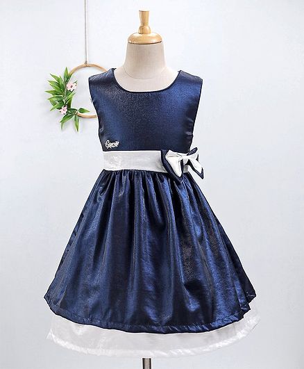 Smile Rabbit Sleeveless Frock With Bow Applique - Navy