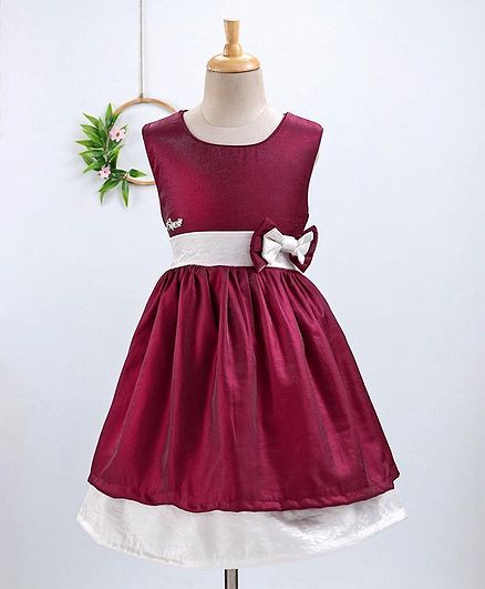 Smile Rabbit Sleeveless Frock With Bow Applique - Maroon