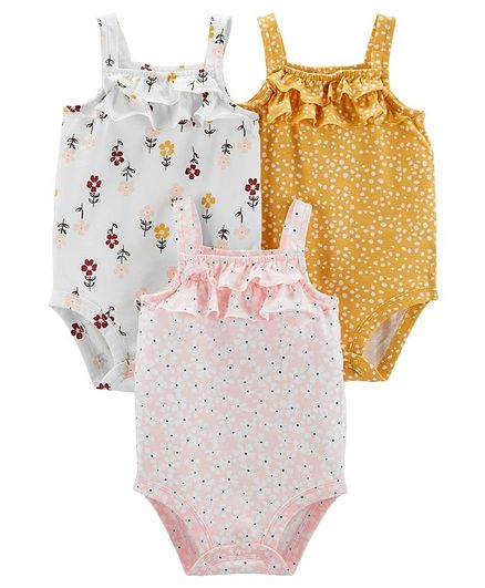 Carter's 3-Pack Floral Ruffle Tank Bodysuits - Multicolor