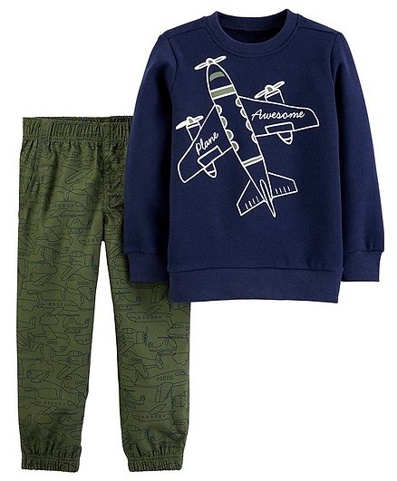 Carter's 2-Piece Airplane Fleece Top & Poplin Pant Set - Navy Blue