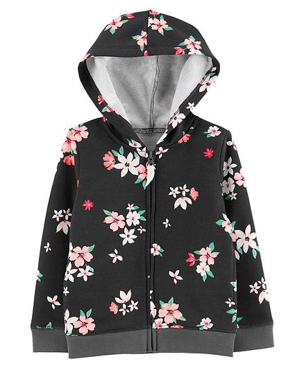 Carter's Floral Zip-Up Fleece Hoodie - Black